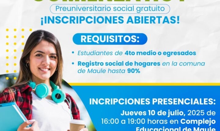 Afiche oficial del Preuniversitario Social gratuito de Maule, Preu Brotes UCM, con inscripciones abiertas en 2025.
